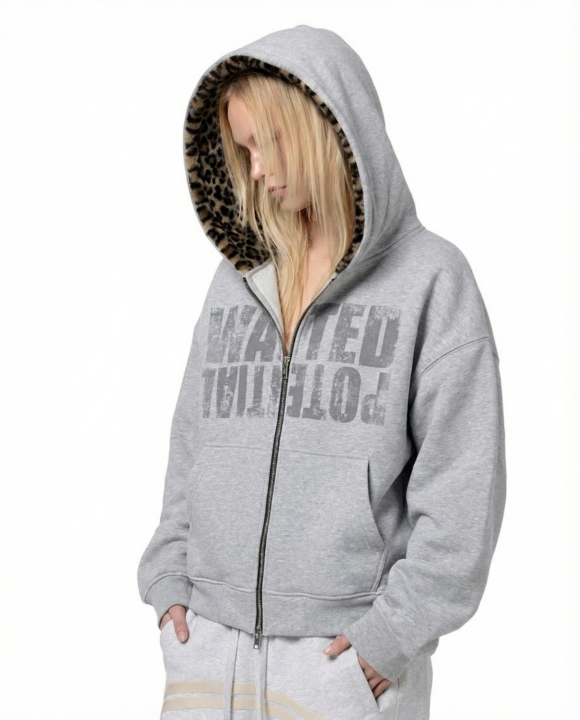 WSTDPTNL BROWN LEOPARD HOODED ZIP-UP