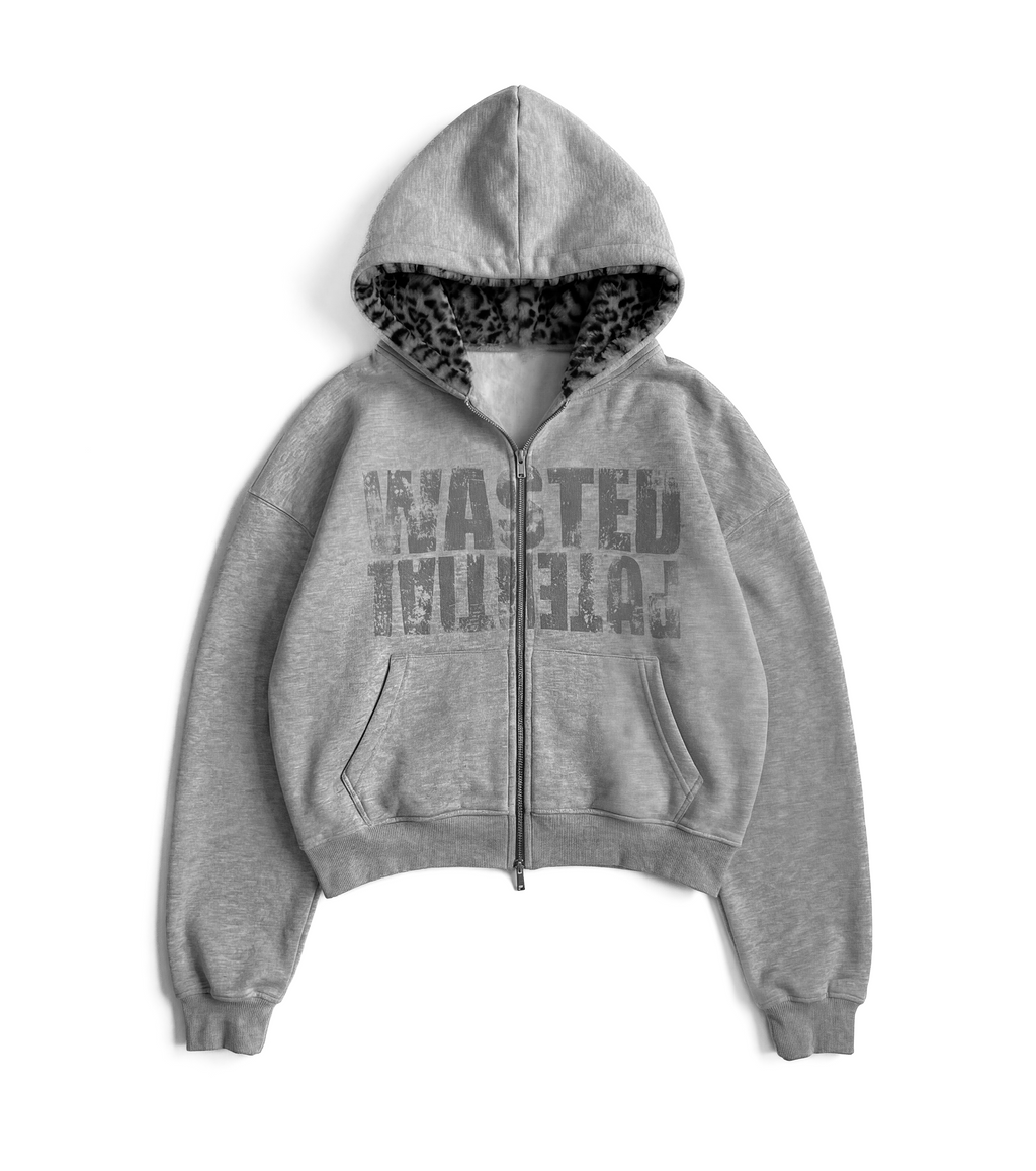 WSTDPTNL GREY LEOPARD HOODED ZIP-UP