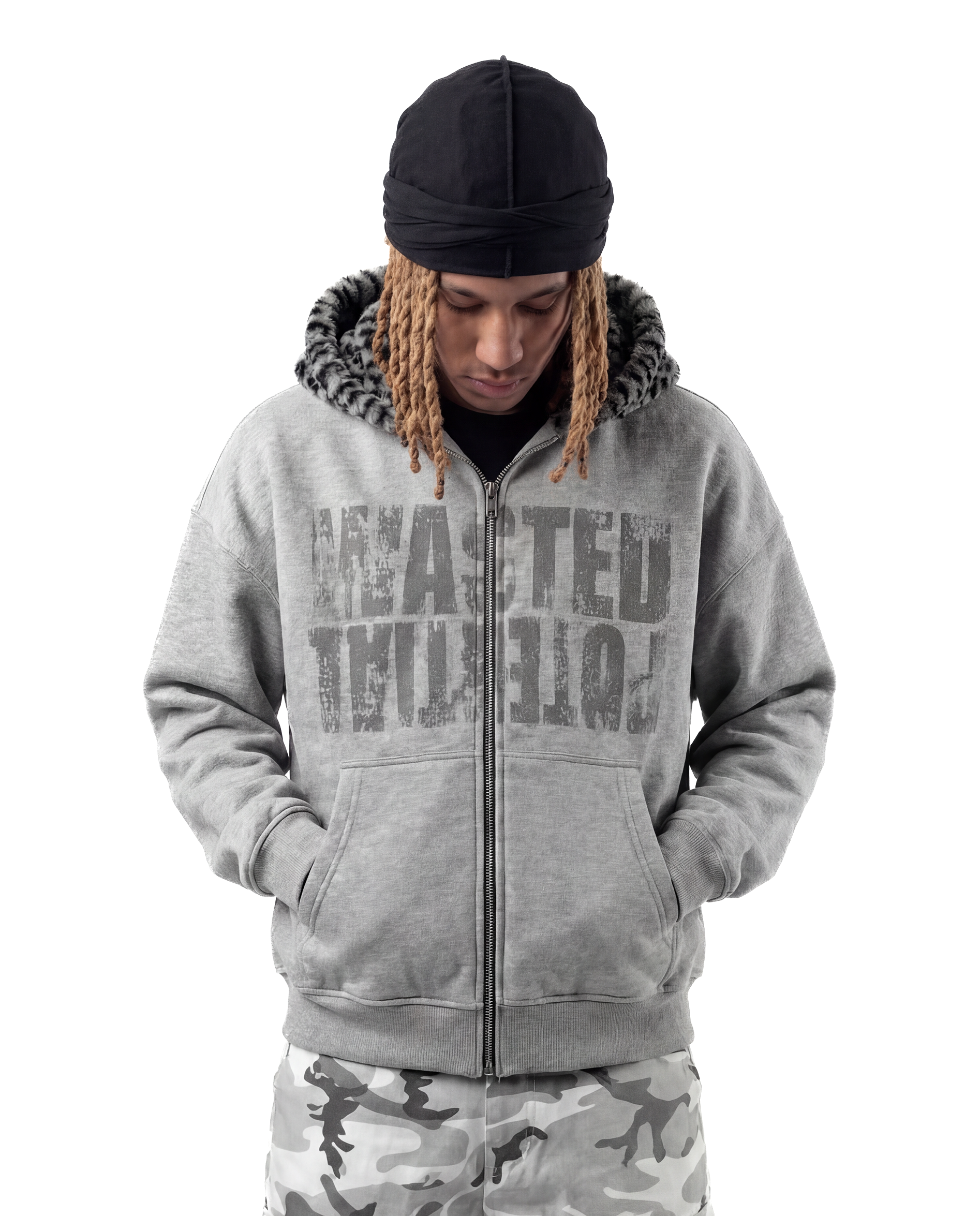 WSTDPTNL GREY LEOPARD HOODED ZIP-UP