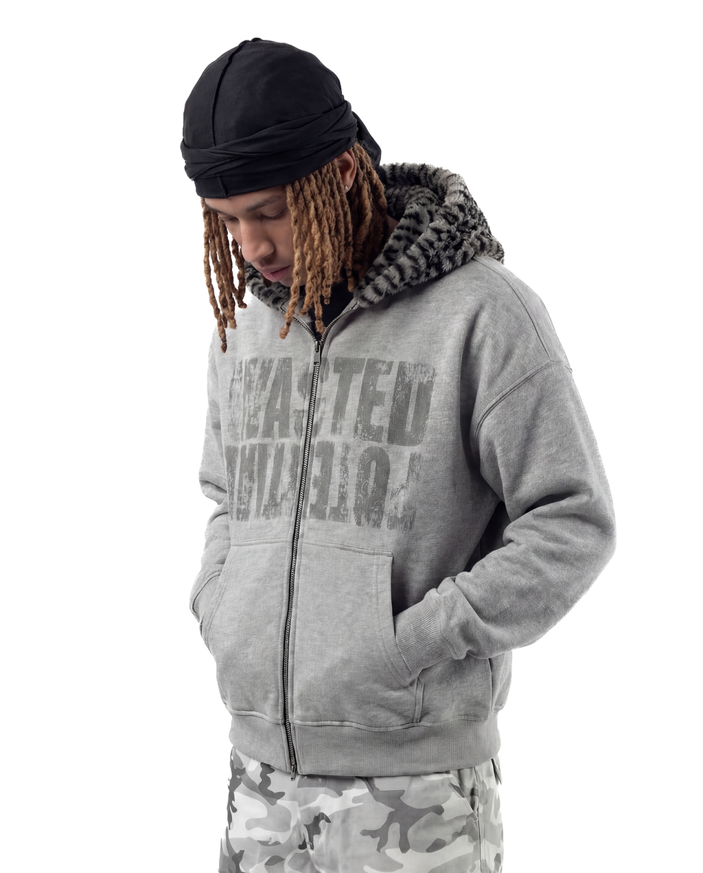WSTDPTNL GREY LEOPARD HOODED ZIP-UP